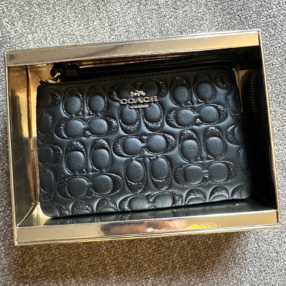 Coach black glitter wristlet NWT